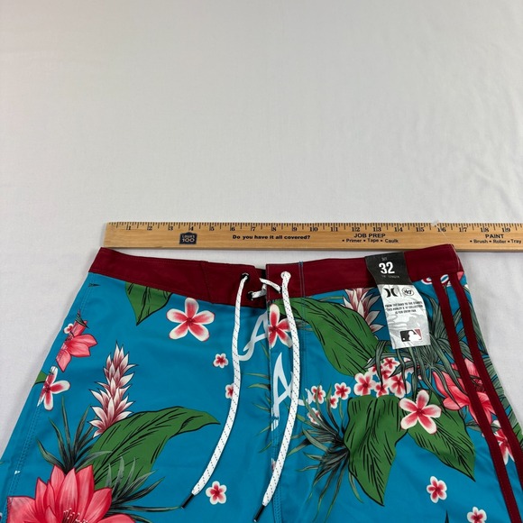 Atlanta Braves Hurley Board Shorts Mens Size 32 Blue Floral Bathing Suit MLB NEW - Picture 6 of 12